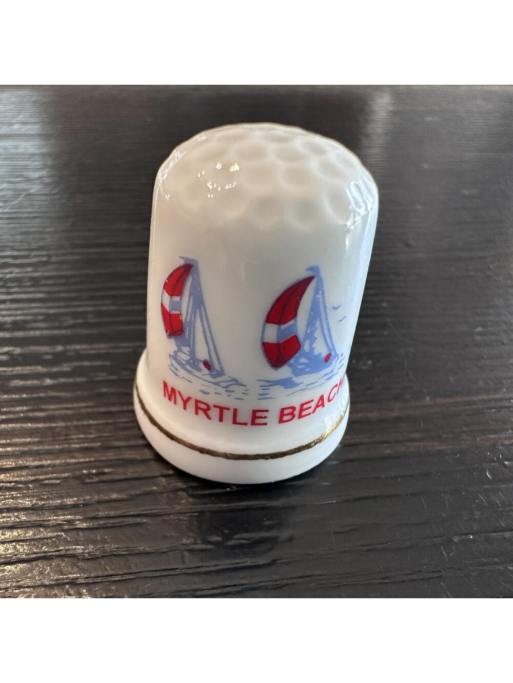 Myrtle Beach South Carolina Souvenir Thimble Sailboats Gold Trim EUC